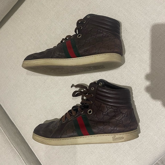 Brown Patent Gucci High Top Sneakers - Picture 7 of 7
